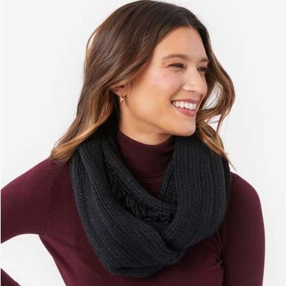 Rebecca Minkoff Black Knit Ribbed Infinity Fringe Scarf – NWT, Winter Accessory - Picture 1 of 4